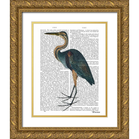 Blue Heron 3 Gold Ornate Wood Framed Art Print with Double Matting by Fab Funky