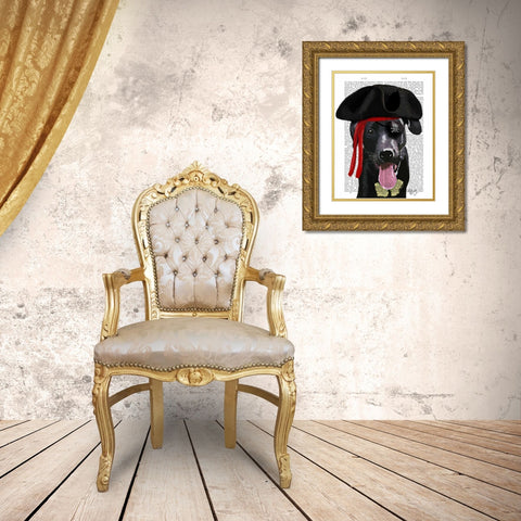 Black Labrador Pirate Gold Ornate Wood Framed Art Print with Double Matting by Fab Funky