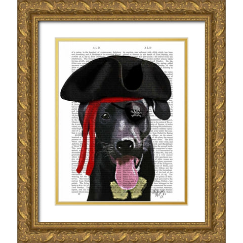 Black Labrador Pirate Gold Ornate Wood Framed Art Print with Double Matting by Fab Funky