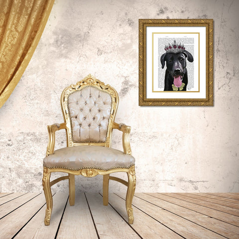 Black Labrador With Tiara Gold Ornate Wood Framed Art Print with Double Matting by Fab Funky