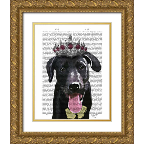 Black Labrador With Tiara Gold Ornate Wood Framed Art Print with Double Matting by Fab Funky