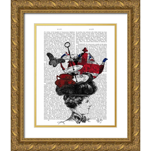 British Afternoon Tea Hat Gold Ornate Wood Framed Art Print with Double Matting by Fab Funky