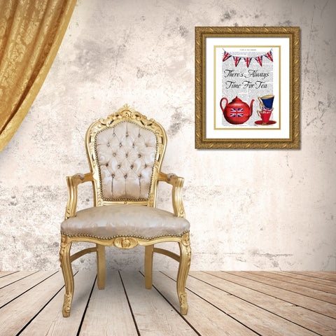 Time For Tea Gold Ornate Wood Framed Art Print with Double Matting by Fab Funky