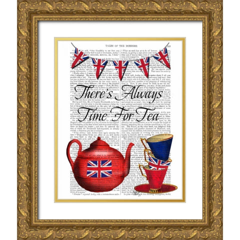 Time For Tea Gold Ornate Wood Framed Art Print with Double Matting by Fab Funky