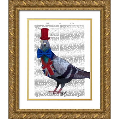 London Pigeon Gold Ornate Wood Framed Art Print with Double Matting by Fab Funky