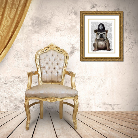 Bulldog Policeman Gold Ornate Wood Framed Art Print with Double Matting by Fab Funky