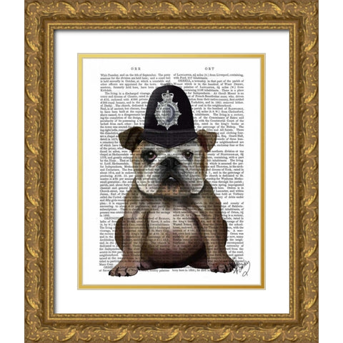 Bulldog Policeman Gold Ornate Wood Framed Art Print with Double Matting by Fab Funky