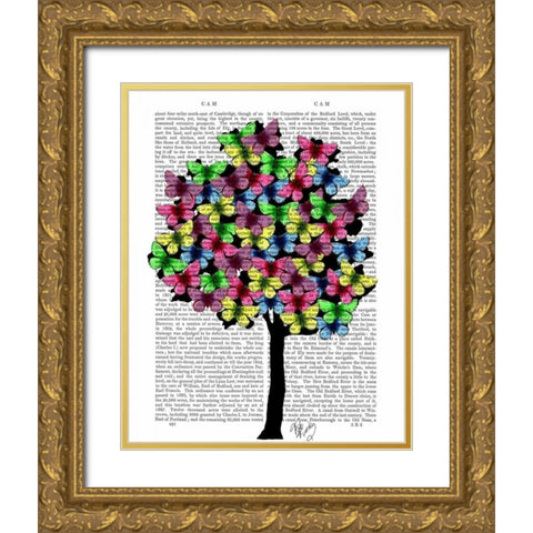 Butterfly Tree Gold Ornate Wood Framed Art Print with Double Matting by Fab Funky