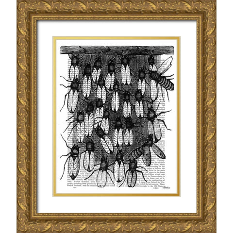 Bee and Honeycomb Print Gold Ornate Wood Framed Art Print with Double Matting by Fab Funky