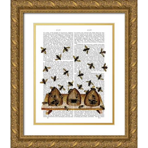 BeeHive Print Gold Ornate Wood Framed Art Print with Double Matting by Fab Funky