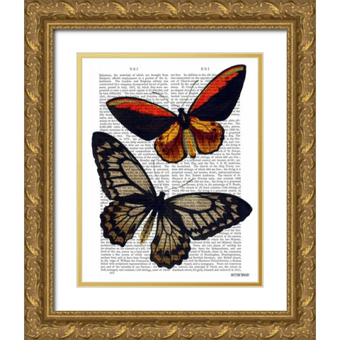 Butterflies 2 Gold Ornate Wood Framed Art Print with Double Matting by Fab Funky