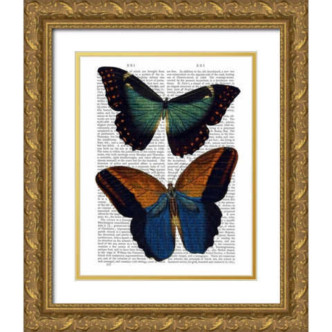 Butterflies 4 Gold Ornate Wood Framed Art Print with Double Matting by Fab Funky