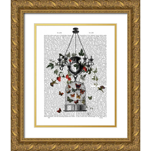Strawberry Chandelier Gold Ornate Wood Framed Art Print with Double Matting by Fab Funky