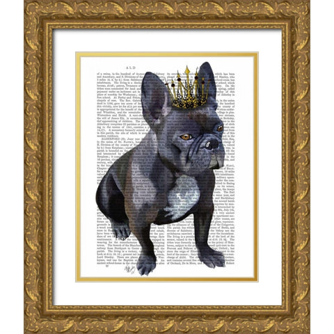 French Bulldog King Gold Ornate Wood Framed Art Print with Double Matting by Fab Funky