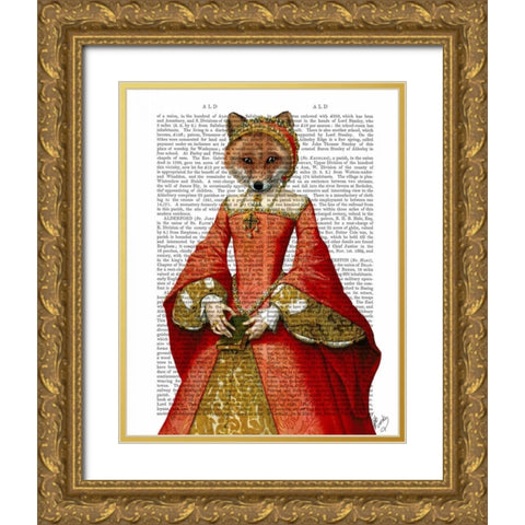 Fox Queen Gold Ornate Wood Framed Art Print with Double Matting by Fab Funky