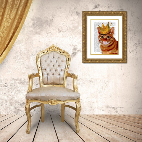 Ginger Cat with Crown Portrai Gold Ornate Wood Framed Art Print with Double Matting by Fab Funky