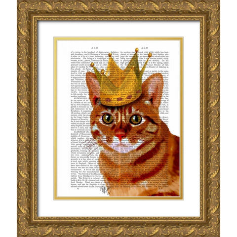 Ginger Cat with Crown Portrai Gold Ornate Wood Framed Art Print with Double Matting by Fab Funky