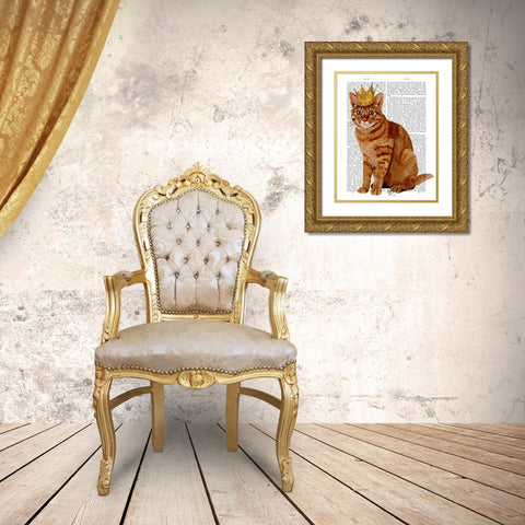 Ginger Cat with Crown Full Gold Ornate Wood Framed Art Print with Double Matting by Fab Funky