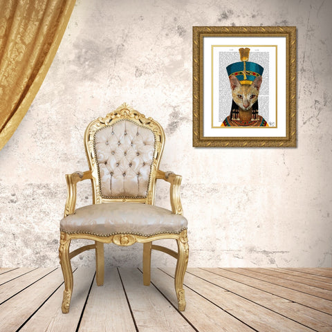 Egyptian Queen Cat Gold Ornate Wood Framed Art Print with Double Matting by Fab Funky
