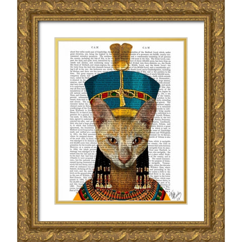Egyptian Queen Cat Gold Ornate Wood Framed Art Print with Double Matting by Fab Funky