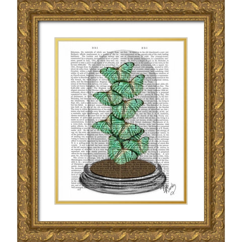 Green Butterflies in Bell Jar Gold Ornate Wood Framed Art Print with Double Matting by Fab Funky