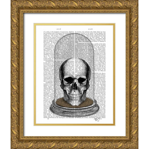 Skull In Bell Jar Gold Ornate Wood Framed Art Print with Double Matting by Fab Funky