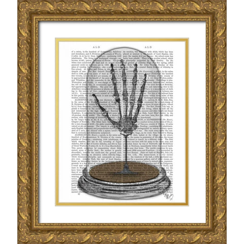 Skeleton Hand In Bell Jar Gold Ornate Wood Framed Art Print with Double Matting by Fab Funky