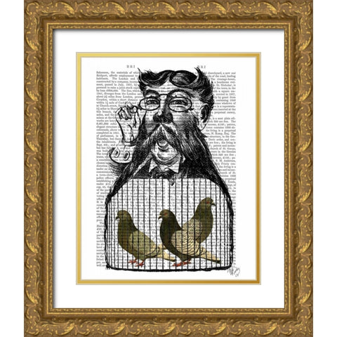 Pigeon Fancier Gold Ornate Wood Framed Art Print with Double Matting by Fab Funky