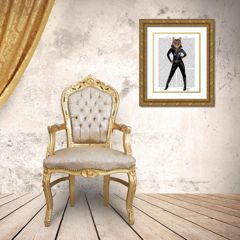Catwoman Gold Ornate Wood Framed Art Print with Double Matting by Fab Funky