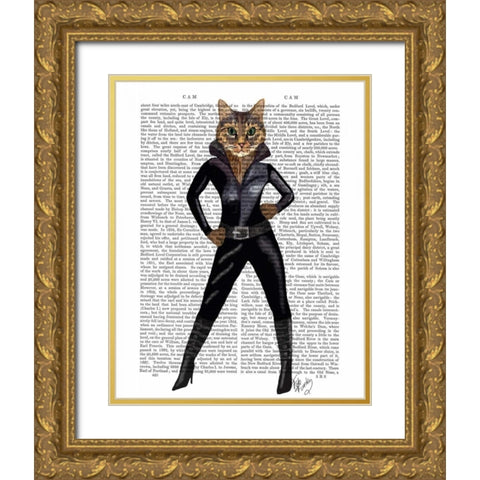 Catwoman Gold Ornate Wood Framed Art Print with Double Matting by Fab Funky
