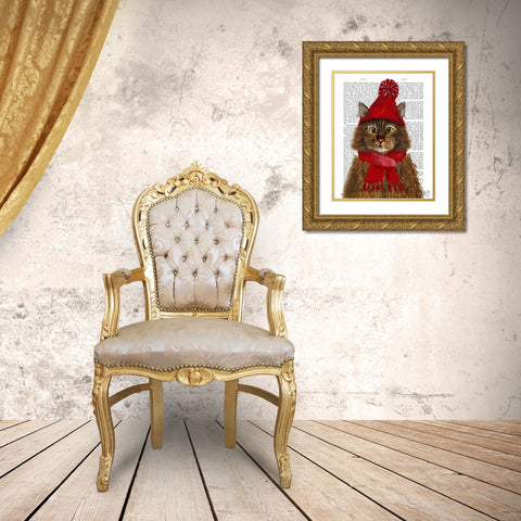 Maine Coon Cat Gold Ornate Wood Framed Art Print with Double Matting by Fab Funky