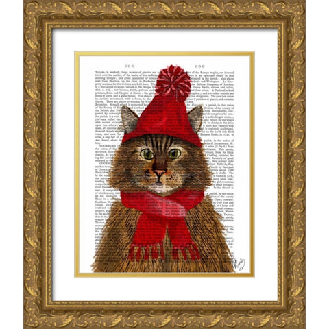 Maine Coon Cat Gold Ornate Wood Framed Art Print with Double Matting by Fab Funky