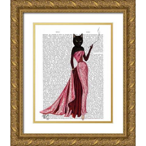 Glamour Cat in Pink Gold Ornate Wood Framed Art Print with Double Matting by Fab Funky