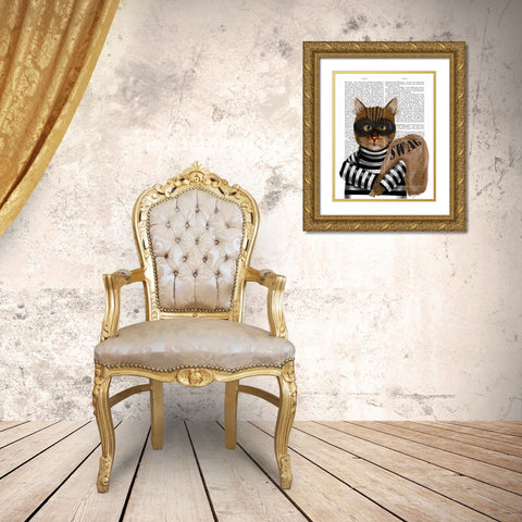 Cat Burglar Gold Ornate Wood Framed Art Print with Double Matting by Fab Funky