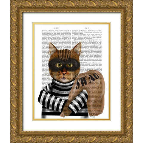 Cat Burglar Gold Ornate Wood Framed Art Print with Double Matting by Fab Funky