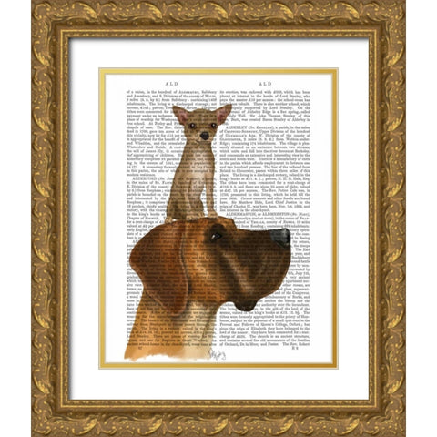 Great Dane and Chihuahua Gold Ornate Wood Framed Art Print with Double Matting by Fab Funky