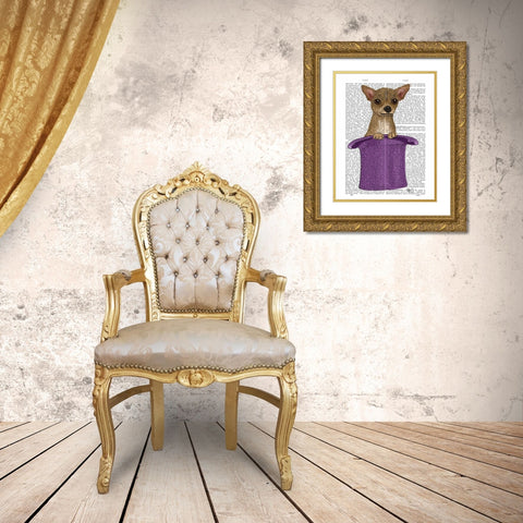 Chihuahua in Top Hat Gold Ornate Wood Framed Art Print with Double Matting by Fab Funky