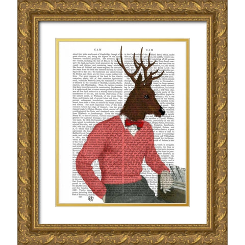 Deer At The Bar Gold Ornate Wood Framed Art Print with Double Matting by Fab Funky