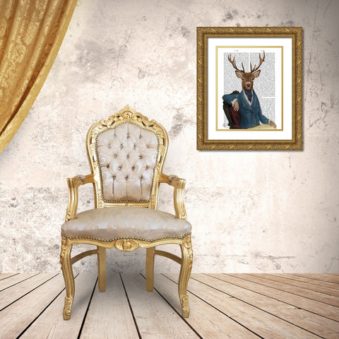 Distinguished Deer Portrait Gold Ornate Wood Framed Art Print with Double Matting by Fab Funky