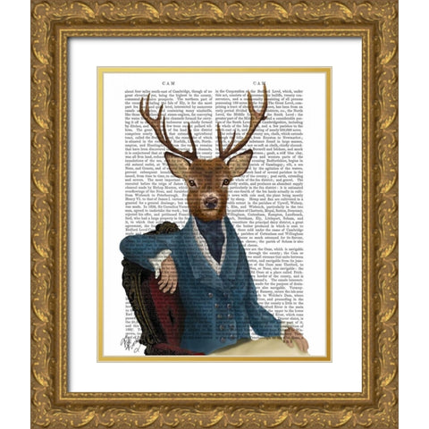 Distinguished Deer Portrait Gold Ornate Wood Framed Art Print with Double Matting by Fab Funky