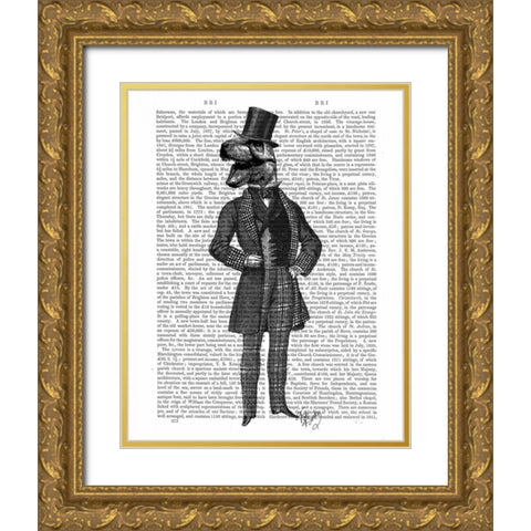 Dinosaur TRex Man 1 Gold Ornate Wood Framed Art Print with Double Matting by Fab Funky