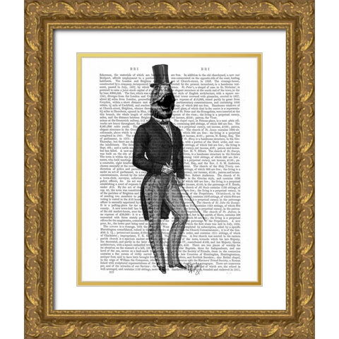 Dinosaur TRex Man 2 Gold Ornate Wood Framed Art Print with Double Matting by Fab Funky