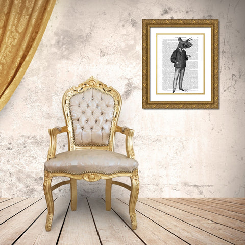 Triceratops Man 1 Dinosaur Gold Ornate Wood Framed Art Print with Double Matting by Fab Funky