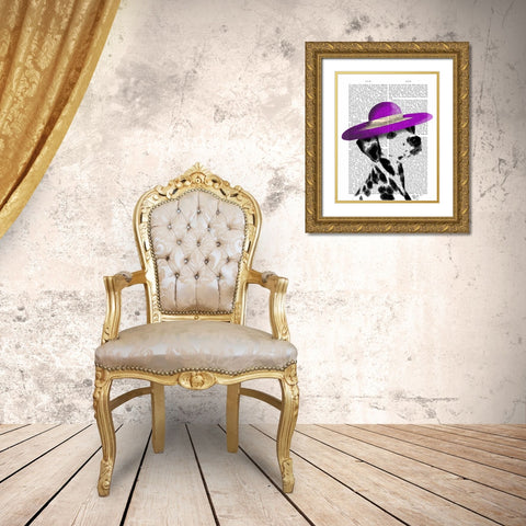 Dalmatian With Purple Wide Brimmed Hat Gold Ornate Wood Framed Art Print with Double Matting by Fab Funky