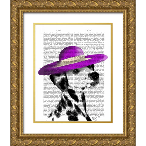 Dalmatian With Purple Wide Brimmed Hat Gold Ornate Wood Framed Art Print with Double Matting by Fab Funky