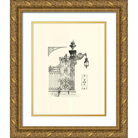 B-W Wrought Iron Gate IV Gold Ornate Wood Framed Art Print with Double Matting by Unknown