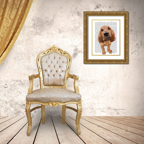 Bloodhound Puppy Gold Ornate Wood Framed Art Print with Double Matting by Fab Funky