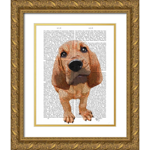 Bloodhound Puppy Gold Ornate Wood Framed Art Print with Double Matting by Fab Funky