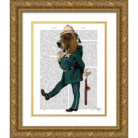 Basset Hound Policeman Gold Ornate Wood Framed Art Print with Double Matting by Fab Funky