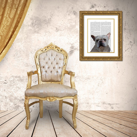 White French Bulldog Plain Gold Ornate Wood Framed Art Print with Double Matting by Fab Funky